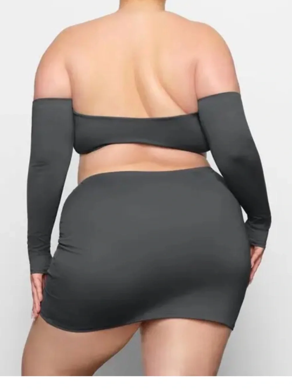 SKIMS Off-Shoulder Long Sleeve Bikini Top in Charcoal NEW
